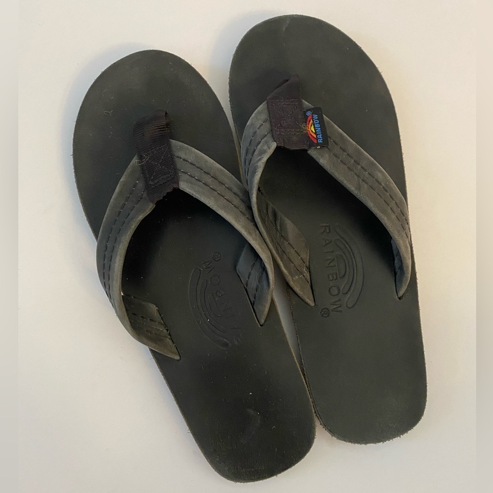 Rainbow black flip flops